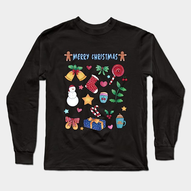 Cute Merry Christmas Stuff Long Sleeve T-Shirt by Galyn Arts